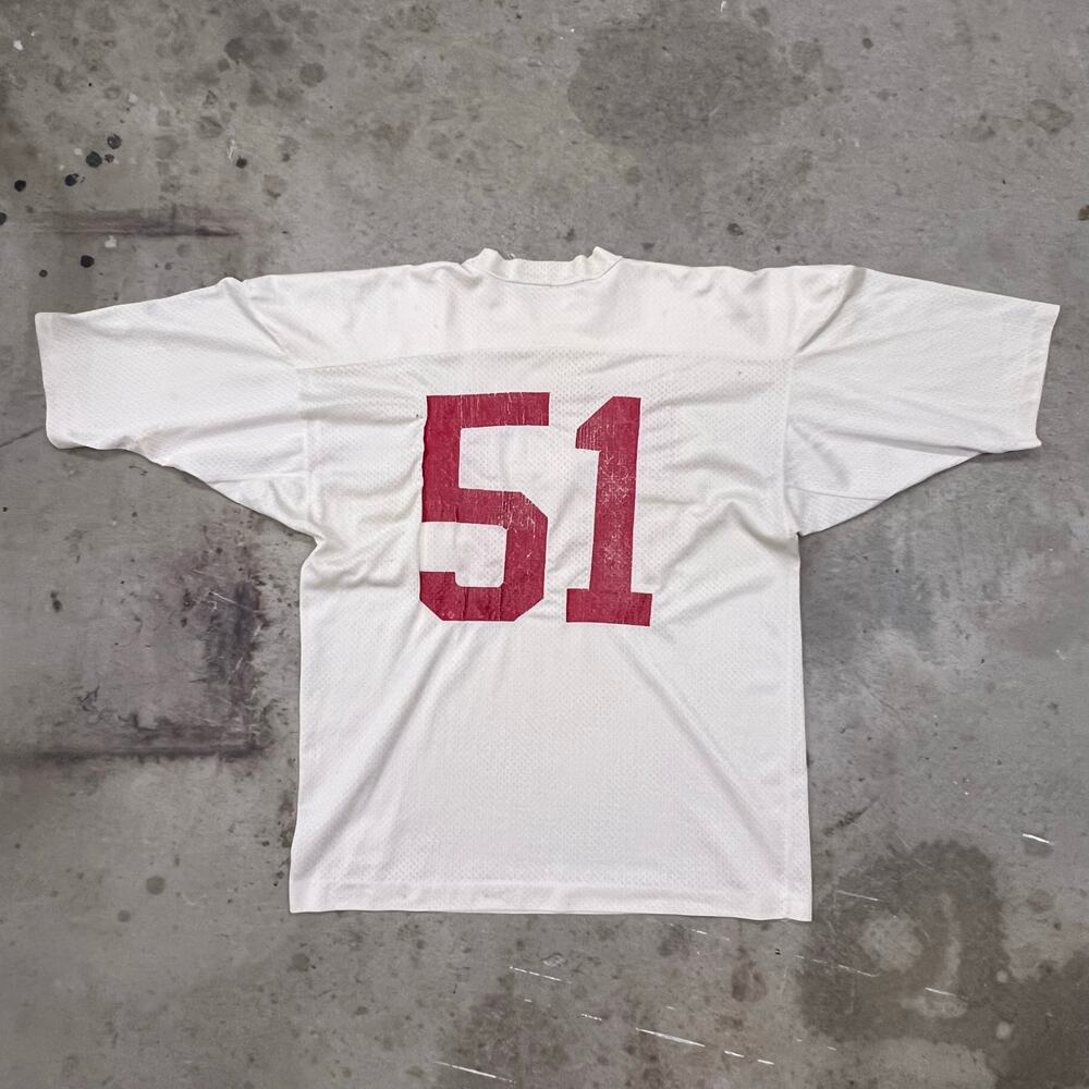 True Vintage Champion Mesh Football Jersey #51 USA Made Large 70s 80s Distressed - Picture 4 of 16